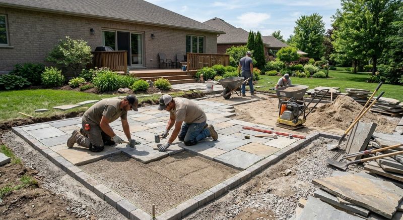 Limestone Patio Installation in Boston, MA